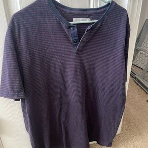Outerknown Navy and Burgundy Striped Henley Tee